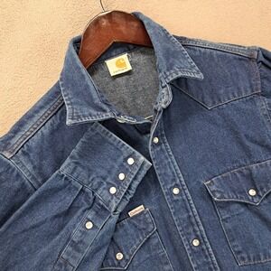 Carhartt Mens Denim Western Snap Button Shirt Blue SO2 DNM 15.5 x 35 Made in USA
